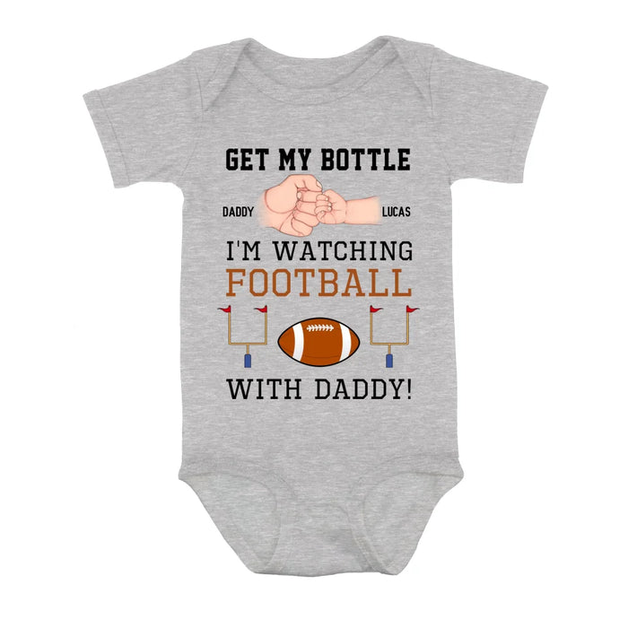 Custom Personalized Watching Football Baby Onesie - Gift Idea For Your Kid - Get My Bottle I'm Watching Football With Daddy