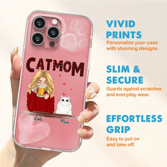 Custom Personalized Pet Mom Phone Case - Pet Mom With Beer And Upto 4 Pets - Case For iPhone, Samsung and Xiaomi