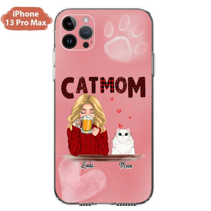 Custom Personalized Pet Mom Phone Case - Pet Mom With Beer And Upto 4 Pets - Case For iPhone, Samsung and Xiaomi