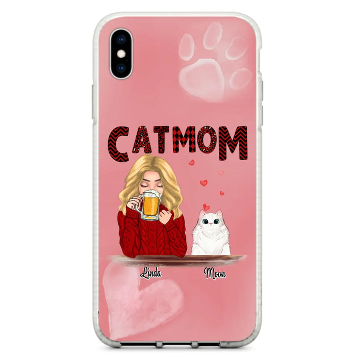 Custom Personalized Pet Mom Phone Case - Pet Mom With Beer And Upto 4 Pets - Case For iPhone, Samsung and Xiaomi