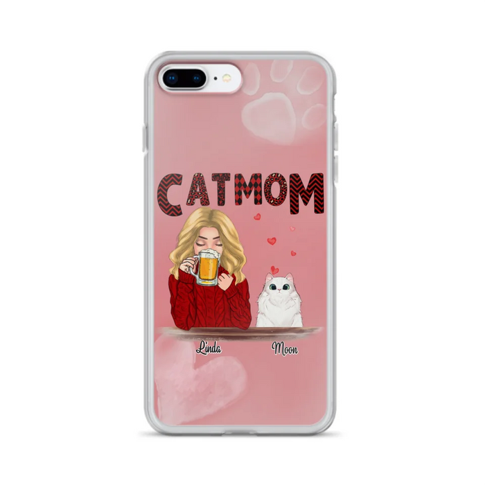 Custom Personalized Pet Mom Phone Case - Pet Mom With Beer And Upto 4 Pets - Case For iPhone, Samsung and Xiaomi