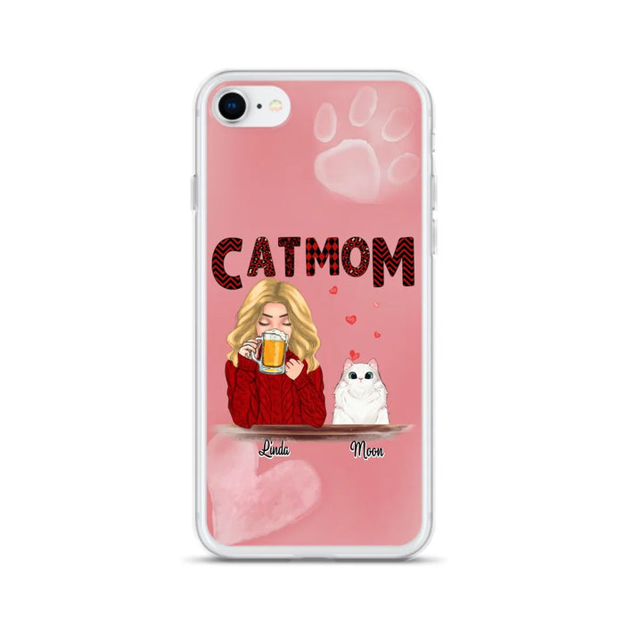 Custom Personalized Pet Mom Phone Case - Pet Mom With Beer And Upto 4 Pets - Case For iPhone, Samsung and Xiaomi