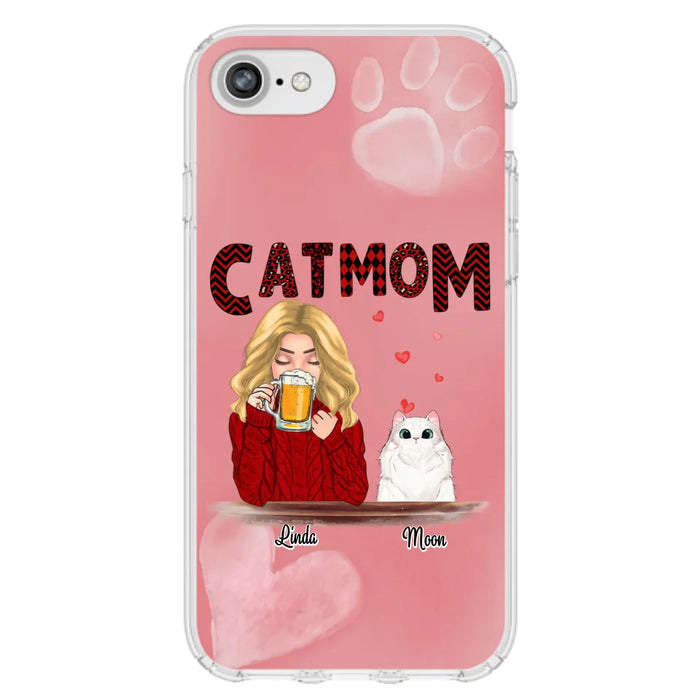 Custom Personalized Pet Mom Phone Case - Pet Mom With Beer And Upto 4 Pets - Case For iPhone, Samsung and Xiaomi