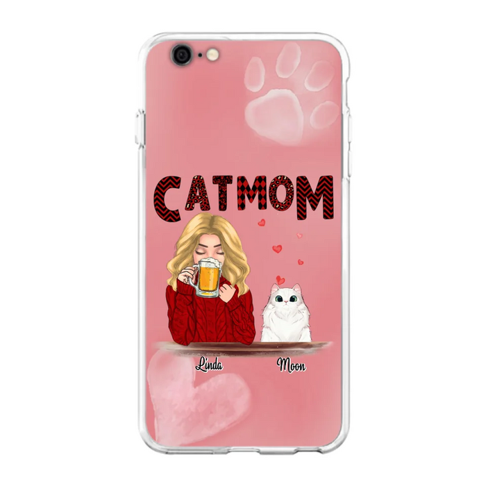 Custom Personalized Pet Mom Phone Case - Pet Mom With Beer And Upto 4 Pets - Case For iPhone, Samsung and Xiaomi