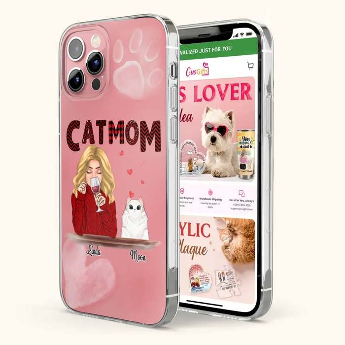 Custom Personalized Pet Mom Phone Case - Pet Mom With Wine And Upto 4 Pets - Case For iPhone, Samsung and Xiaomi