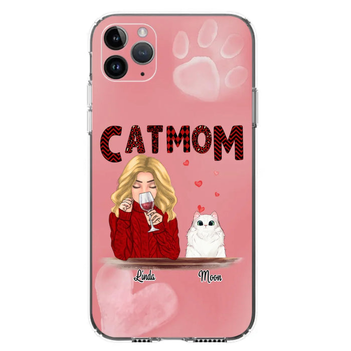 Custom Personalized Pet Mom Phone Case - Pet Mom With Wine And Upto 4 Pets - Case For iPhone, Samsung and Xiaomi