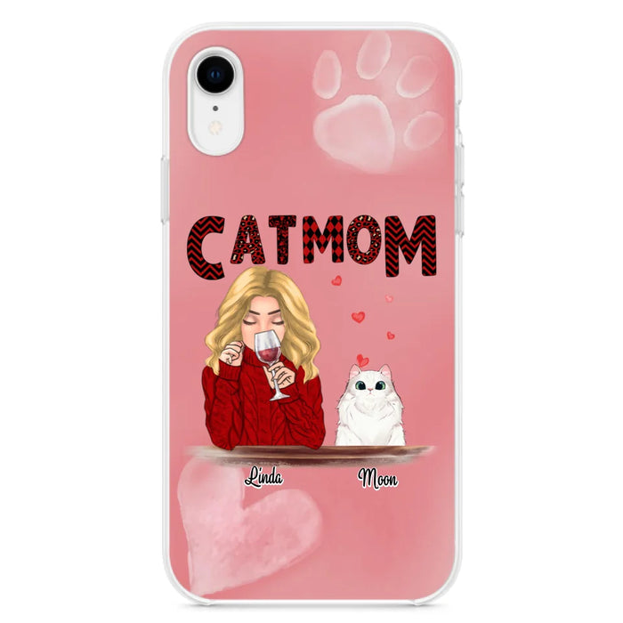 Custom Personalized Pet Mom Phone Case - Pet Mom With Wine And Upto 4 Pets - Case For iPhone, Samsung and Xiaomi