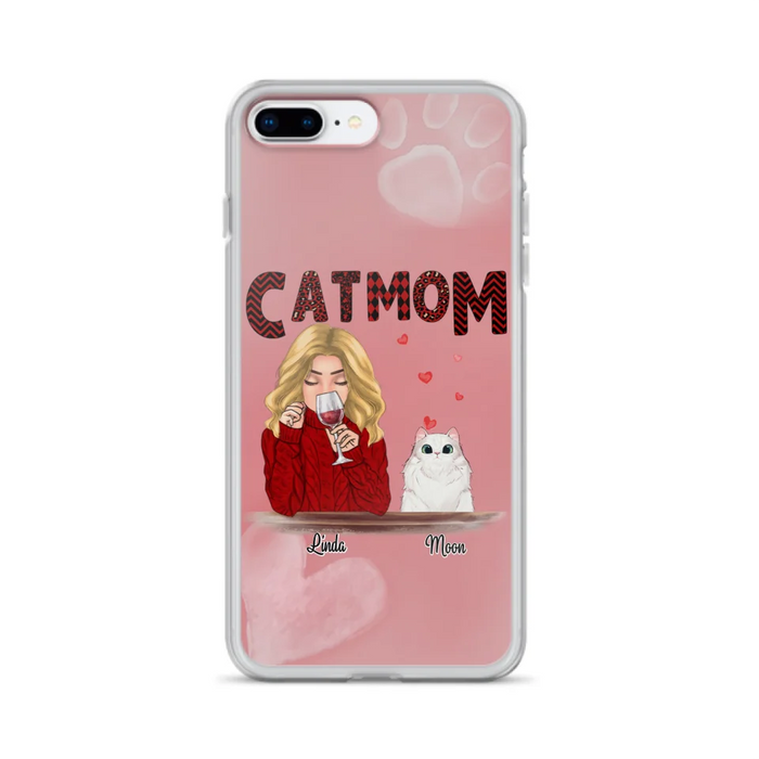 Custom Personalized Pet Mom Phone Case - Pet Mom With Wine And Upto 4 Pets - Case For iPhone, Samsung and Xiaomi