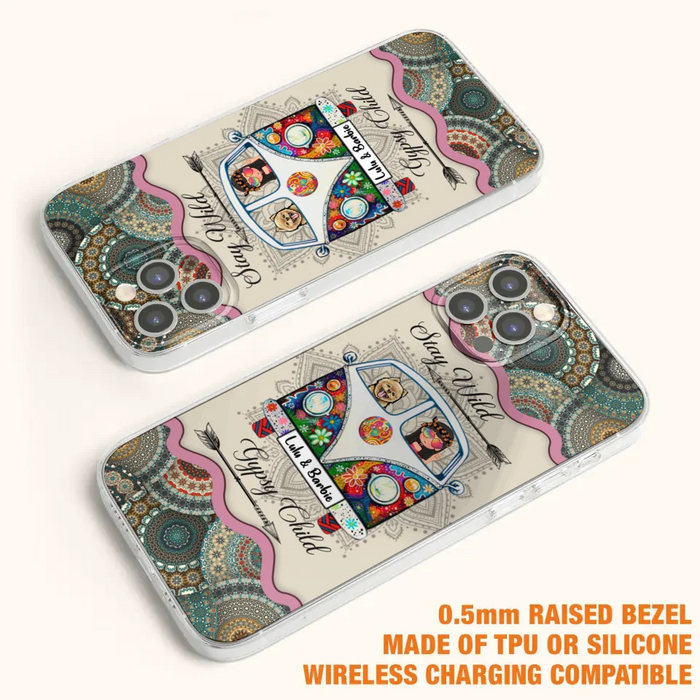 Personalized Hippie Phone Case - Girl with up to 3 Pets - Stay wild gypsy child