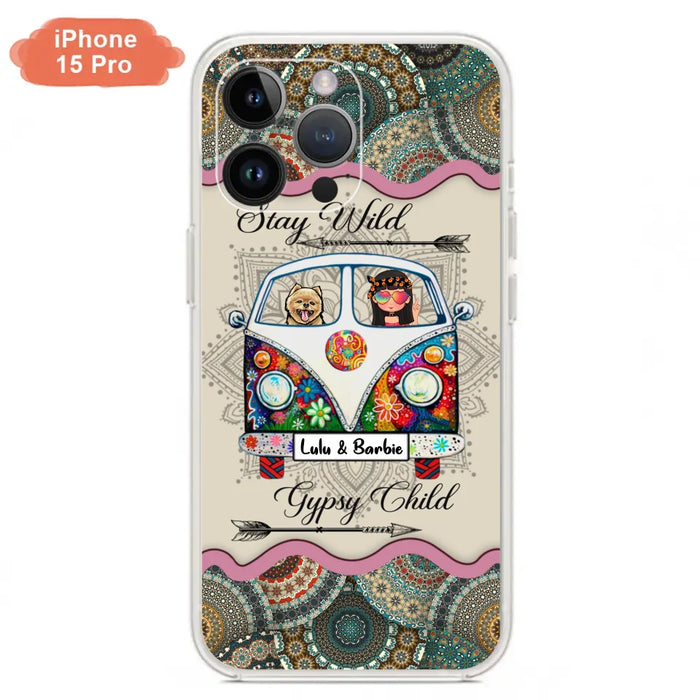 Personalized Hippie Phone Case - Girl with up to 3 Pets - Stay wild gypsy child