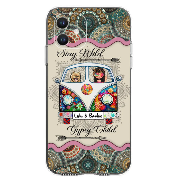 Personalized Hippie Phone Case - Girl with up to 3 Pets - Stay wild gypsy child