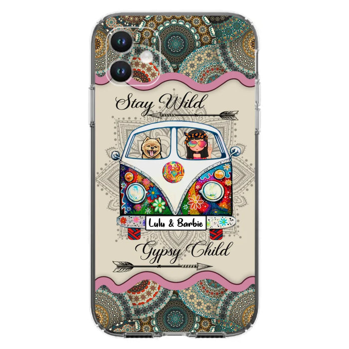 Personalized Hippie Phone Case - Girl with up to 3 Pets - Stay wild gypsy child