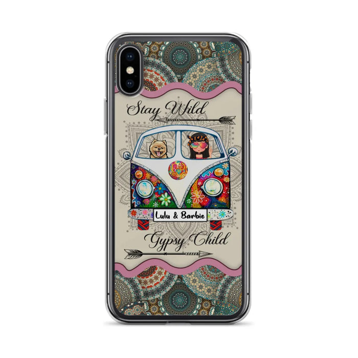 Personalized Hippie Phone Case - Girl with up to 3 Pets - Stay wild gypsy child