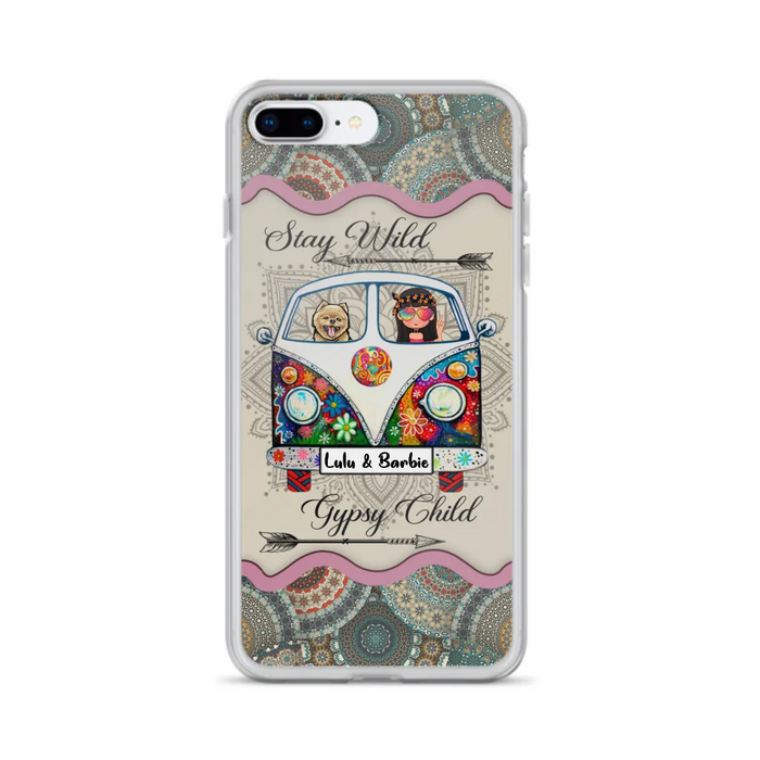 Personalized Hippie Phone Case - Girl with up to 3 Pets - Stay wild gypsy child