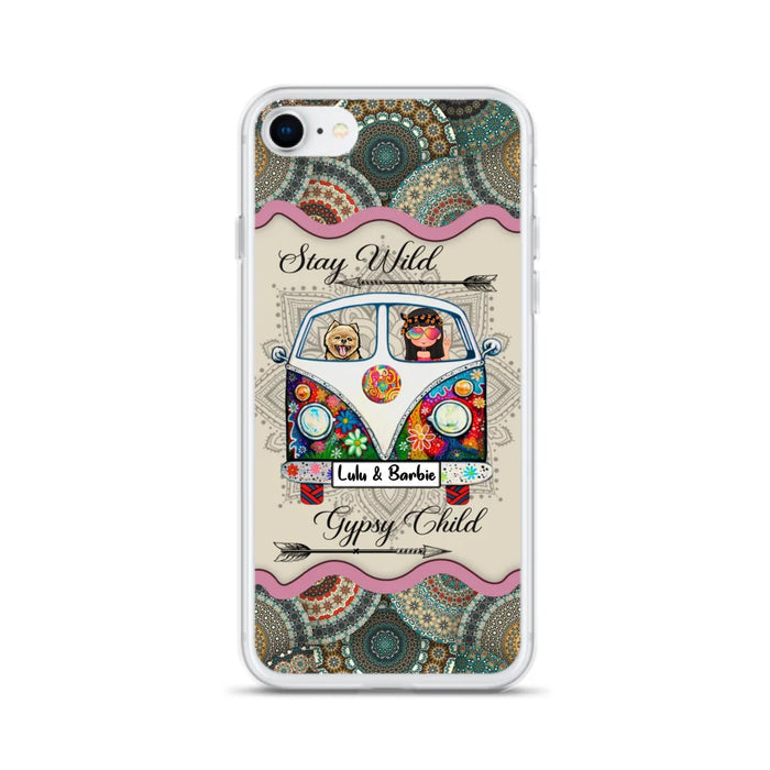 Personalized Hippie Phone Case - Girl with up to 3 Pets - Stay wild gypsy child