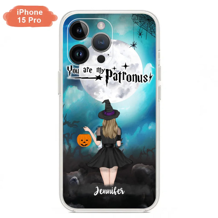 Custom Personalized Halloween Phone Case - Up to 3 Girls and 2 Cats - You Are My Patronus - Wiccan Decor/Pagan Decor