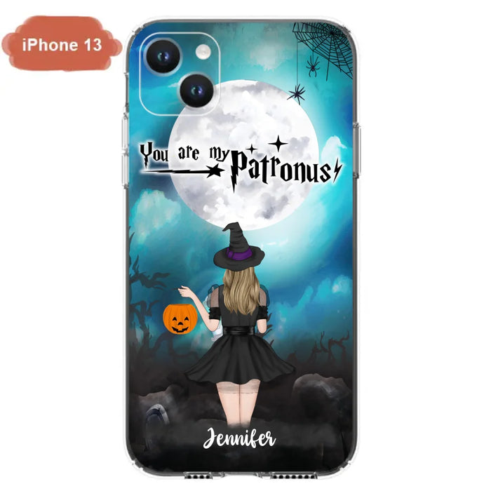 Custom Personalized Halloween Phone Case - Up to 3 Girls and 2 Cats - You Are My Patronus - Wiccan Decor/Pagan Decor