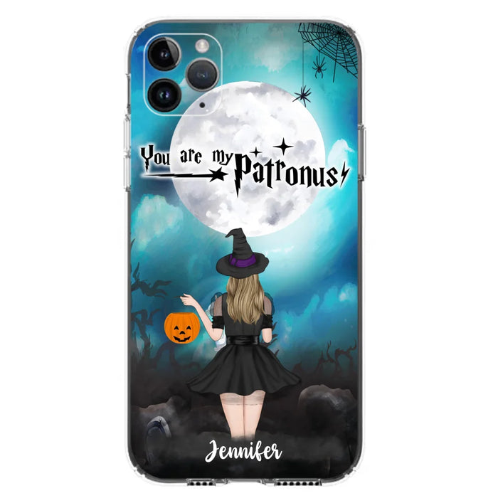 Custom Personalized Halloween Phone Case - Up to 3 Girls and 2 Cats - You Are My Patronus - Wiccan Decor/Pagan Decor