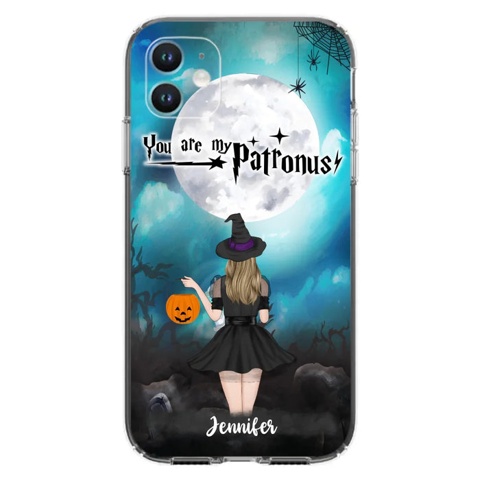 Custom Personalized Halloween Phone Case - Up to 3 Girls and 2 Cats - You Are My Patronus - Wiccan Decor/Pagan Decor