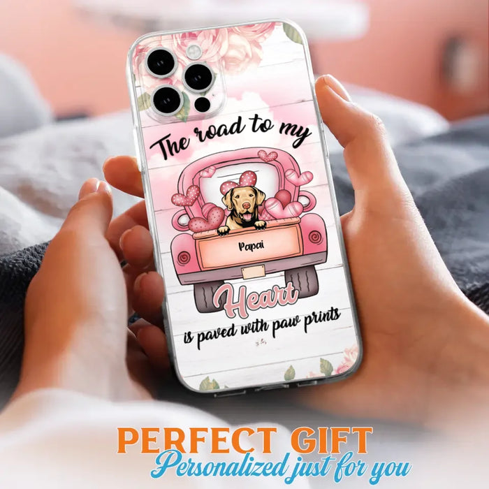 Custom Personalized Dog Phone Case - Best Gifts For Dog Lovers With Upto 5 Dogs - The Road To My Heart Is Paved With Paw Prints