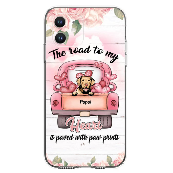 Custom Personalized Dog Phone Case - Best Gifts For Dog Lovers With Upto 5 Dogs - The Road To My Heart Is Paved With Paw Prints