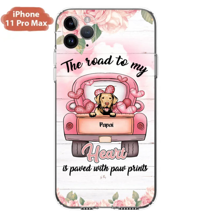 Custom Personalized Dog Phone Case - Best Gifts For Dog Lovers With Upto 5 Dogs - The Road To My Heart Is Paved With Paw Prints