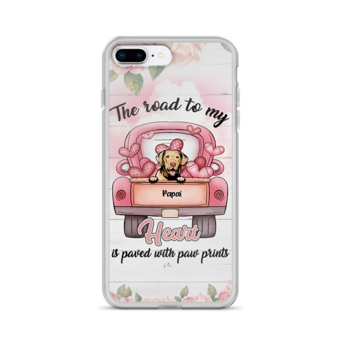 Custom Personalized Dog Phone Case - Best Gifts For Dog Lovers With Upto 5 Dogs - The Road To My Heart Is Paved With Paw Prints