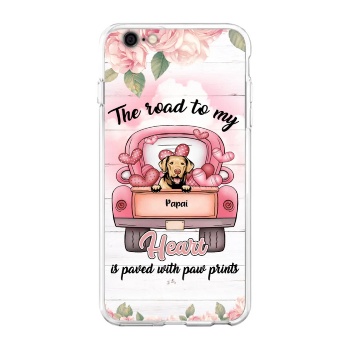 Custom Personalized Dog Phone Case - Best Gifts For Dog Lovers With Upto 5 Dogs - The Road To My Heart Is Paved With Paw Prints