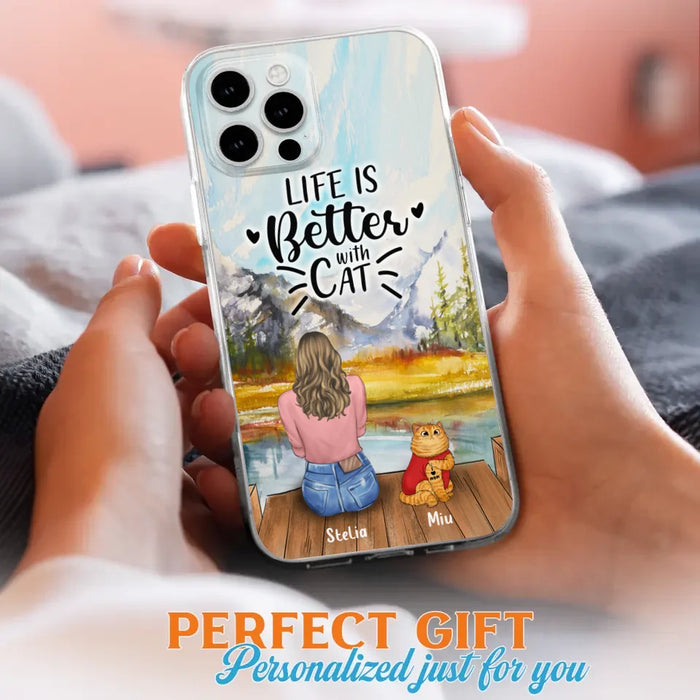 Custom Personalized Cat Mom Phone Case - Gifts For Cat Lovers With Upto 3 Cats - Home Is Where The Paws Are - I Love Mom - Case For iPhone, Samsung And Xiaomi