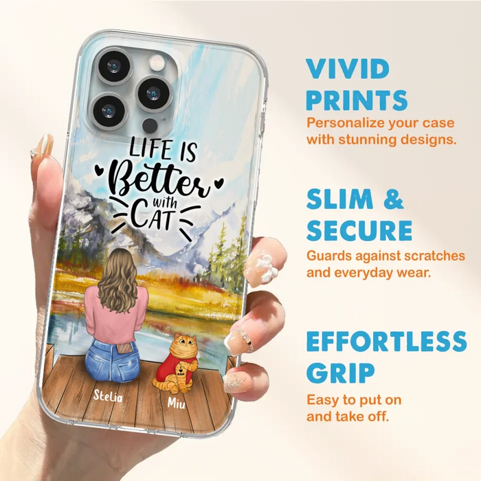 Custom Personalized Cat Mom Phone Case - Gifts For Cat Lovers With Upto 3 Cats - Home Is Where The Paws Are - I Love Mom - Case For iPhone, Samsung And Xiaomi