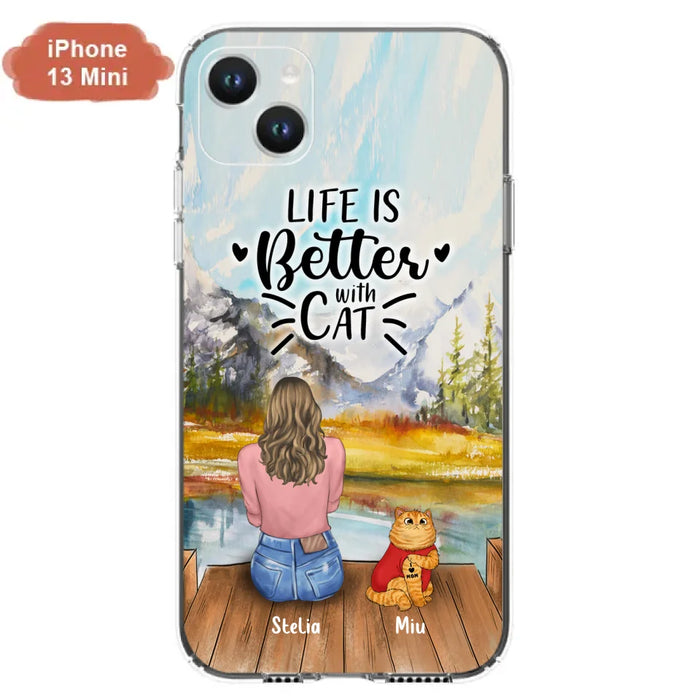 Custom Personalized Cat Mom Phone Case - Gifts For Cat Lovers With Upto 3 Cats - Home Is Where The Paws Are - I Love Mom - Case For iPhone, Samsung And Xiaomi