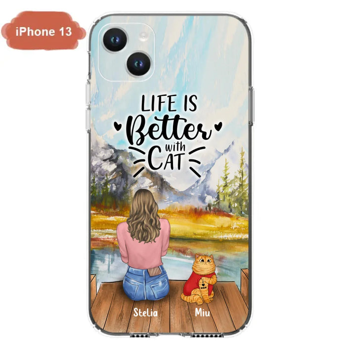 Custom Personalized Cat Mom Phone Case - Gifts For Cat Lovers With Upto 3 Cats - Home Is Where The Paws Are - I Love Mom - Case For iPhone, Samsung And Xiaomi