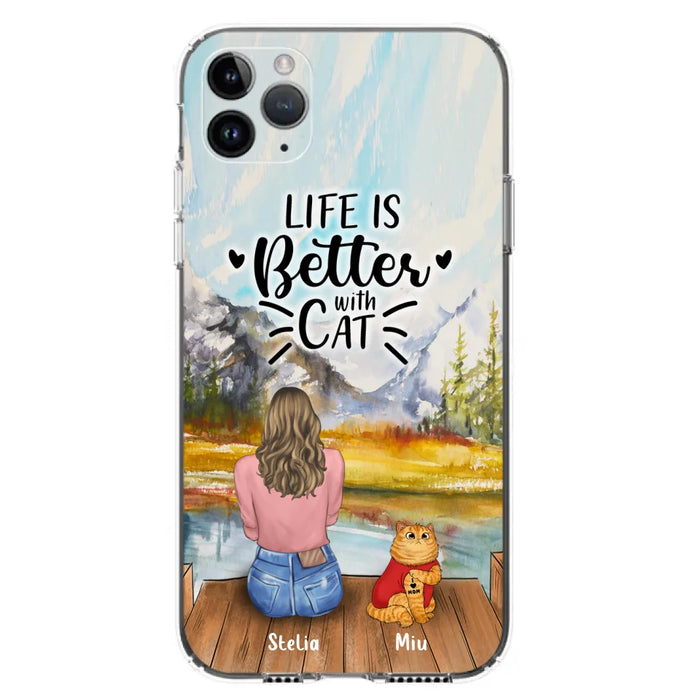 Custom Personalized Cat Mom Phone Case - Gifts For Cat Lovers With Upto 3 Cats - Home Is Where The Paws Are - I Love Mom - Case For iPhone, Samsung And Xiaomi