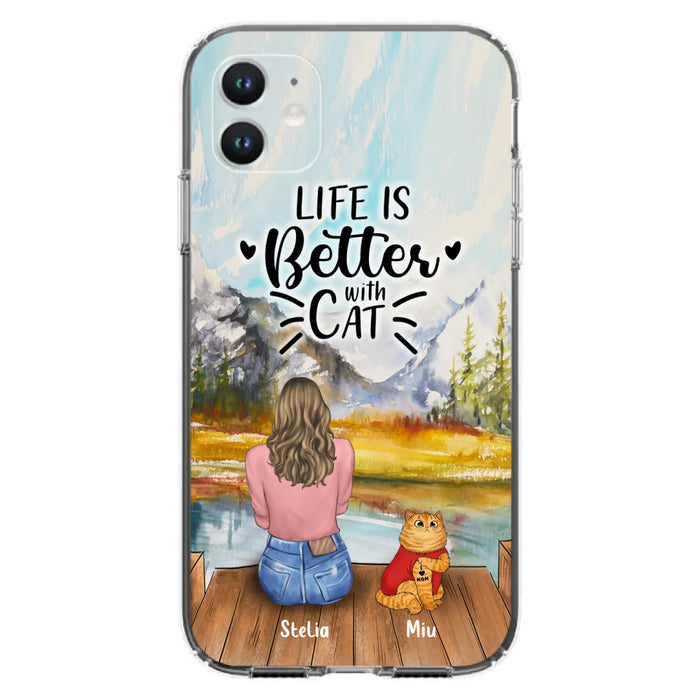 Custom Personalized Cat Mom Phone Case - Gifts For Cat Lovers With Upto 3 Cats - Home Is Where The Paws Are - I Love Mom - Case For iPhone, Samsung And Xiaomi