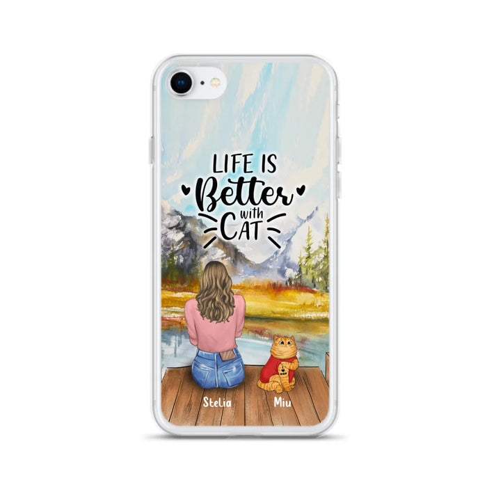 Custom Personalized Cat Mom Phone Case - Gifts For Cat Lovers With Upto 3 Cats - Home Is Where The Paws Are - I Love Mom - Case For iPhone, Samsung And Xiaomi