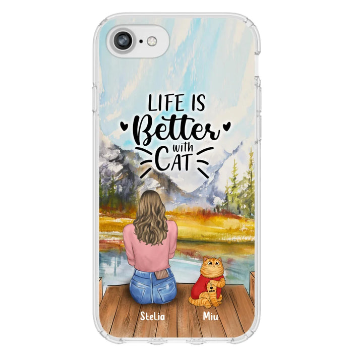 Custom Personalized Cat Mom Phone Case - Gifts For Cat Lovers With Upto 3 Cats - Home Is Where The Paws Are - I Love Mom - Case For iPhone, Samsung And Xiaomi