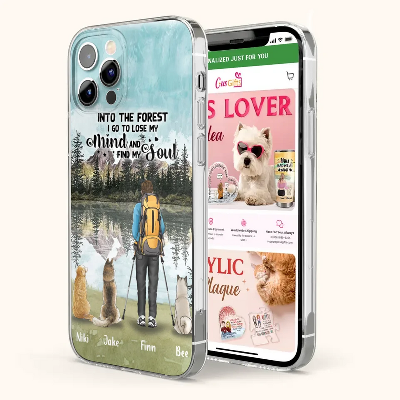 Personalized Solo Hiking With Dogs Phone Case - Woman/Man With Up to 3 Pets - Case For iPhone and Samsung - Q67GXN