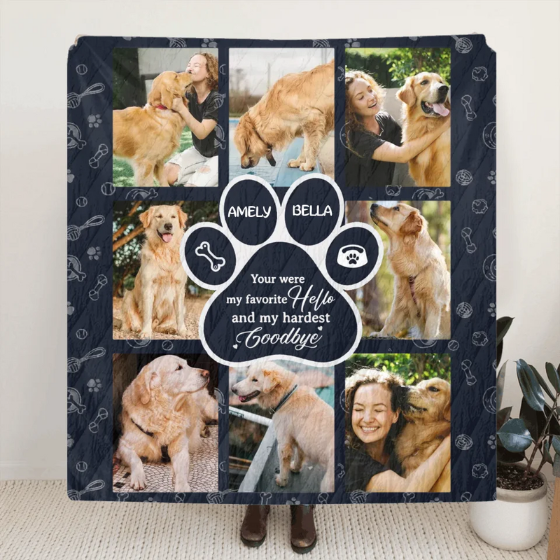 Personalized Memorial Dog Fleece Throw Blanket - Memorial Gift Idea For Dog Owner - Upload Dog Photo - You Were My Favorite Hello And My Hardest Goodbye