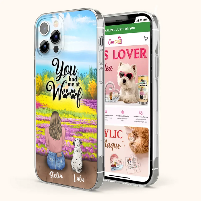 Custom Personalized Dog Mom With Flowers Background Phone Case - Gifts For Dog Lovers With Upto 4 Dogs - You Had Me At Woof - Case For iPhone, Samsung And Xiaomi - L4E2ZU