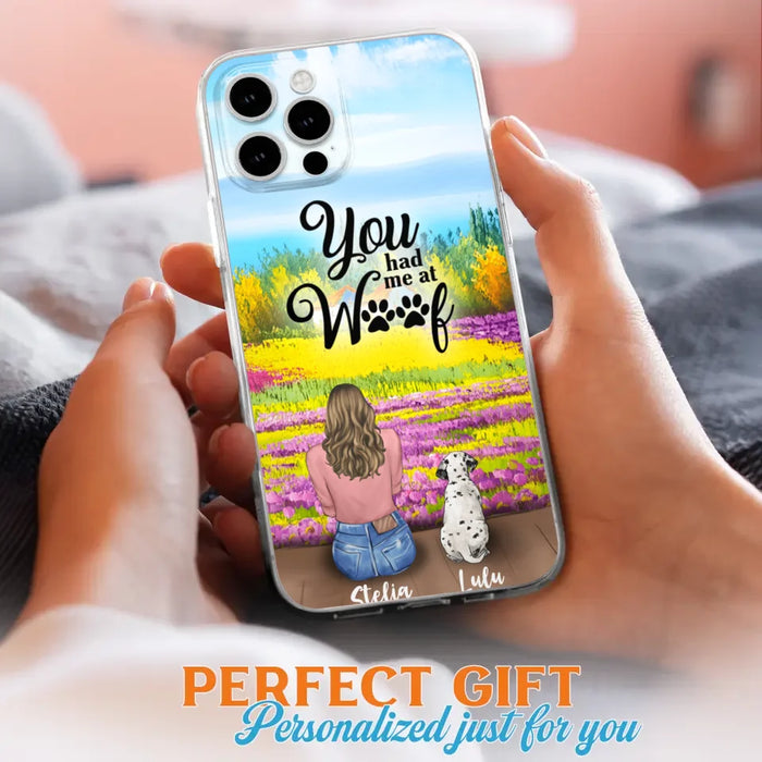 Custom Personalized Dog Mom With Flowers Background Phone Case - Gifts For Dog Lovers With Upto 4 Dogs - You Had Me At Woof - Case For iPhone, Samsung And Xiaomi - L4E2ZU