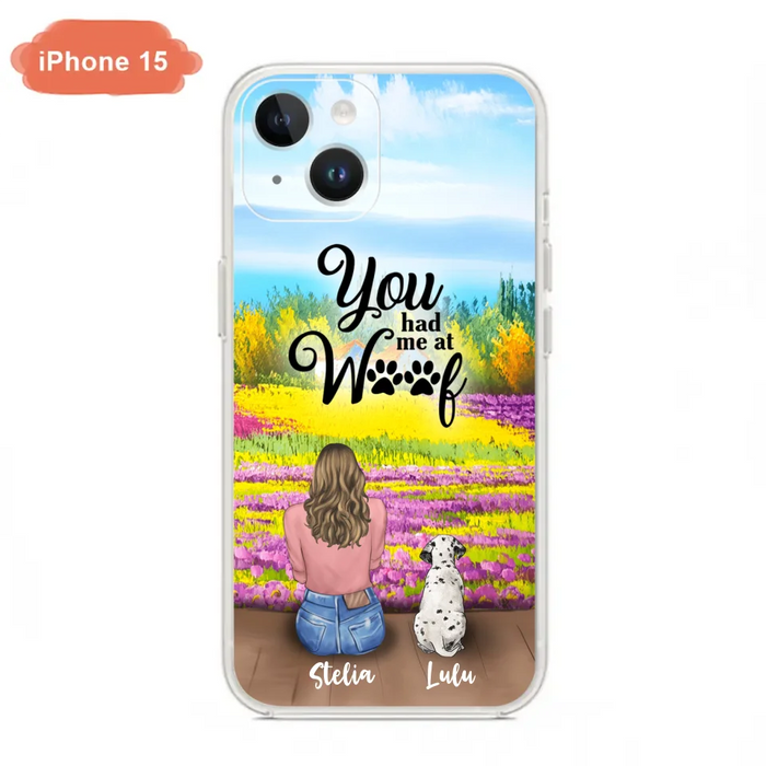 Custom Personalized Dog Mom With Flowers Background Phone Case - Gifts For Dog Lovers With Upto 4 Dogs - You Had Me At Woof - Case For iPhone, Samsung And Xiaomi - L4E2ZU