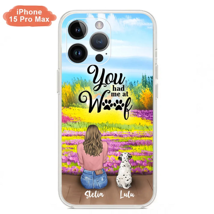 Custom Personalized Dog Mom With Flowers Background Phone Case - Gifts For Dog Lovers With Upto 4 Dogs - You Had Me At Woof - Case For iPhone, Samsung And Xiaomi - L4E2ZU