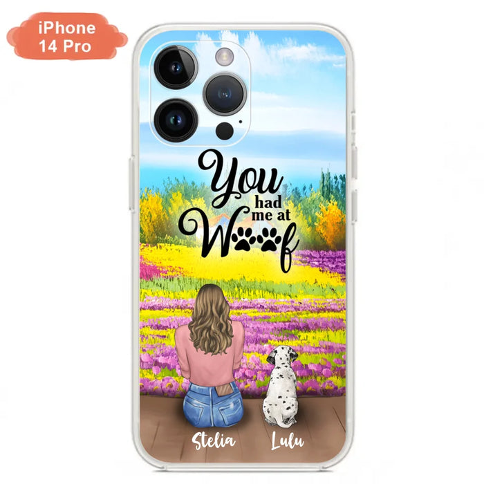 Custom Personalized Dog Mom With Flowers Background Phone Case - Gifts For Dog Lovers With Upto 4 Dogs - You Had Me At Woof - Case For iPhone, Samsung And Xiaomi - L4E2ZU