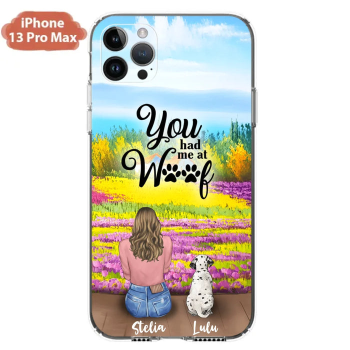 Custom Personalized Dog Mom With Flowers Background Phone Case - Gifts For Dog Lovers With Upto 4 Dogs - You Had Me At Woof - Case For iPhone, Samsung And Xiaomi - L4E2ZU