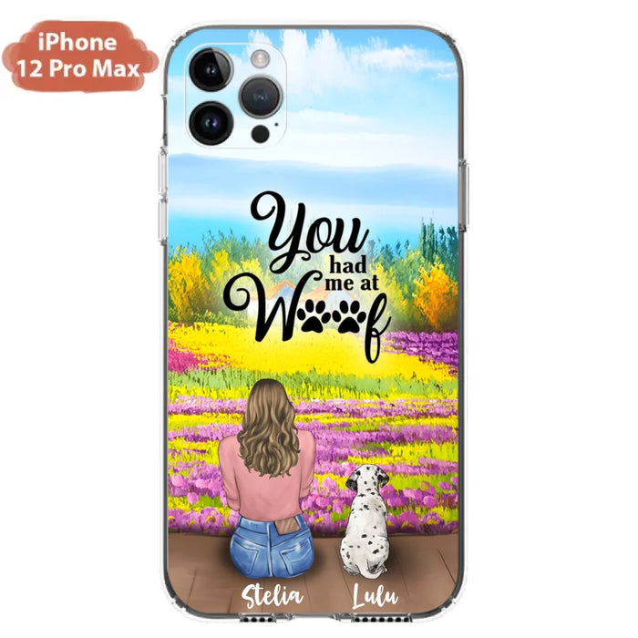 Custom Personalized Dog Mom With Flowers Background Phone Case - Gifts For Dog Lovers With Upto 4 Dogs - You Had Me At Woof - Case For iPhone, Samsung And Xiaomi - L4E2ZU