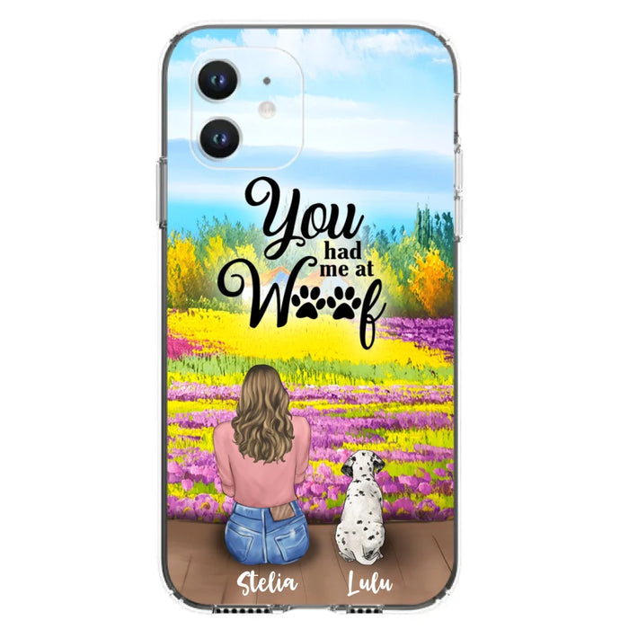 Custom Personalized Dog Mom With Flowers Background Phone Case - Gifts For Dog Lovers With Upto 4 Dogs - You Had Me At Woof - Case For iPhone, Samsung And Xiaomi - L4E2ZU