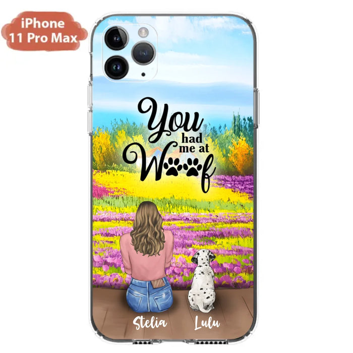 Custom Personalized Dog Mom With Flowers Background Phone Case - Gifts For Dog Lovers With Upto 4 Dogs - You Had Me At Woof - Case For iPhone, Samsung And Xiaomi - L4E2ZU