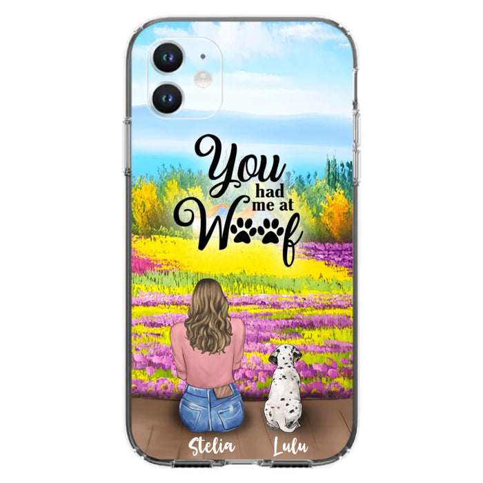 Custom Personalized Dog Mom With Flowers Background Phone Case - Gifts For Dog Lovers With Upto 4 Dogs - You Had Me At Woof - Case For iPhone, Samsung And Xiaomi - L4E2ZU