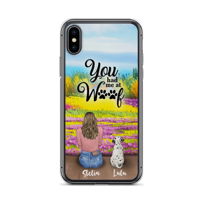 Custom Personalized Dog Mom With Flowers Background Phone Case - Gifts For Dog Lovers With Upto 4 Dogs - You Had Me At Woof - Case For iPhone, Samsung And Xiaomi - L4E2ZU