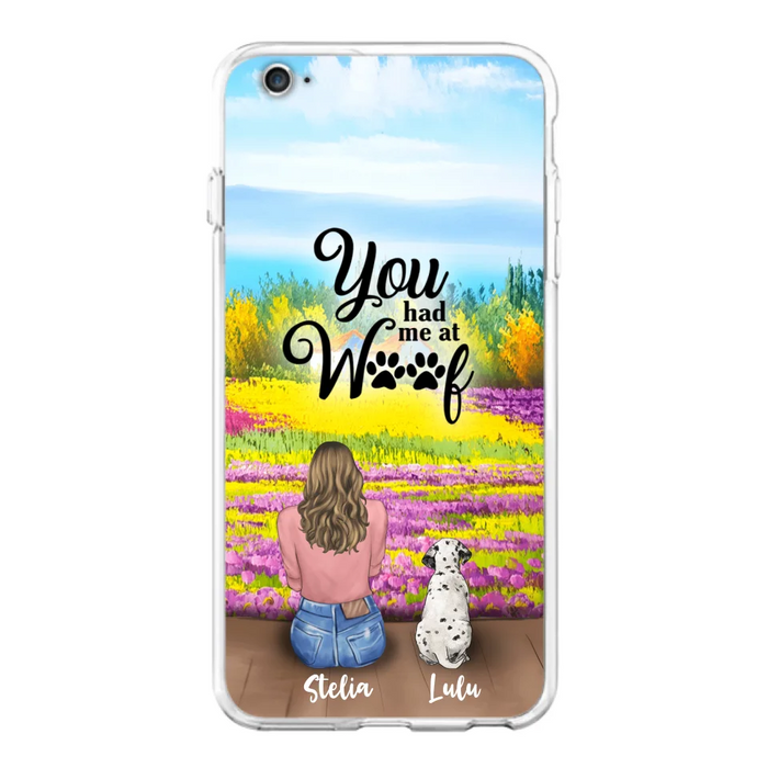 Custom Personalized Dog Mom With Flowers Background Phone Case - Gifts For Dog Lovers With Upto 4 Dogs - You Had Me At Woof - Case For iPhone, Samsung And Xiaomi - L4E2ZU